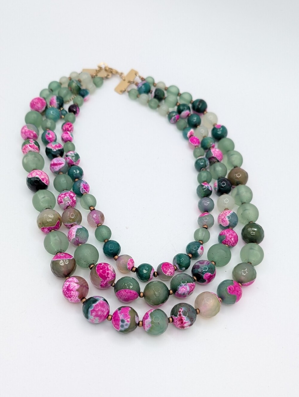 Dyed Faceted Agate Triple Strand Necklace